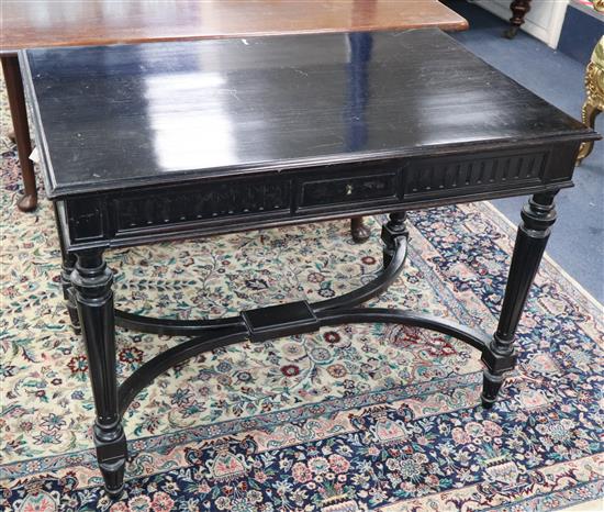 A late Victorian ebonised rectangular topped centre table W.100cm